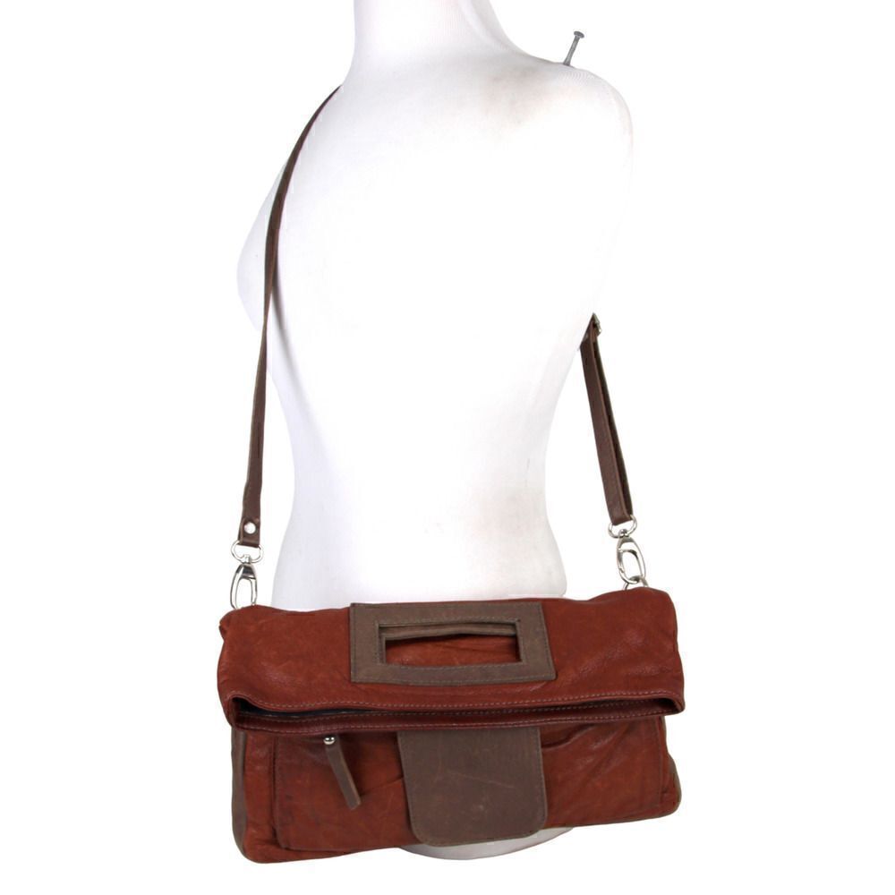 MADE IN ITALY BROWN GENUINE LEATHER CONVERTIBLE SHOULDER BAG CROSSBODY HANDBAG
